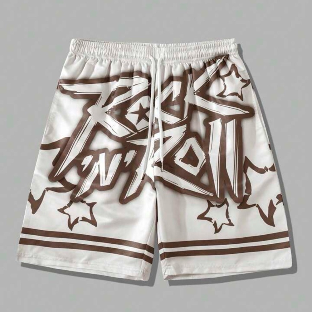 White & Brown Rock N Roll Shorts (XXL / FITS XL)
